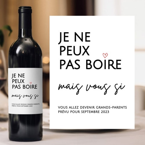 Wine label announcing pregnancy grandparent you are going to become a grandfather grandmother grandma personalized grandma I can't drink but you can