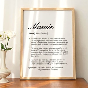 Affiche définition mamie personnalisable fête des grands-mères cadeau mamie affiche texte personnalisé super mamie