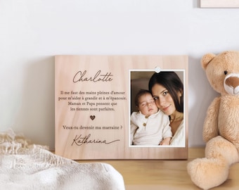Personalized godmother godfather request photo frame godmother gift idea wooden frame first name pregnancy announcement surprise become godfather