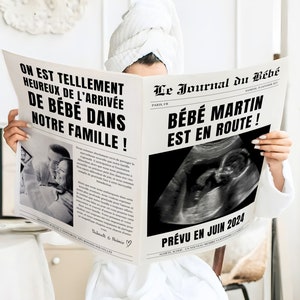 Customizable pregnancy announcement baby on the way newspaper Original birth announcement games personalized baby shower predictions Digital
