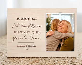 1ère Fête des mères cadeau 2024 personnalisable cadre photo avec texte gravé bonne 1ère fête des mère en tant que grand-mère avec aimant