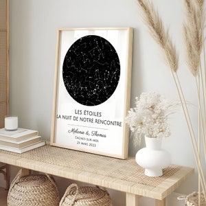 Carte des étoiles personnalisable cadeau couple anniversaire de rencontre fiançailles cadeau mariage affiche personnalisée souvenir d'amour image 2