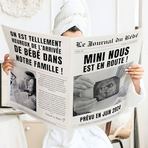 Customizable pregnancy announcement mini newspaper we are on the way Original birth announcement games personalized baby shower predictions Digital