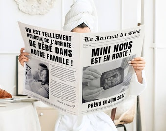 Customizable pregnancy announcement mini newspaper we are on the way Original birth announcement games personalized baby shower predictions Digital
