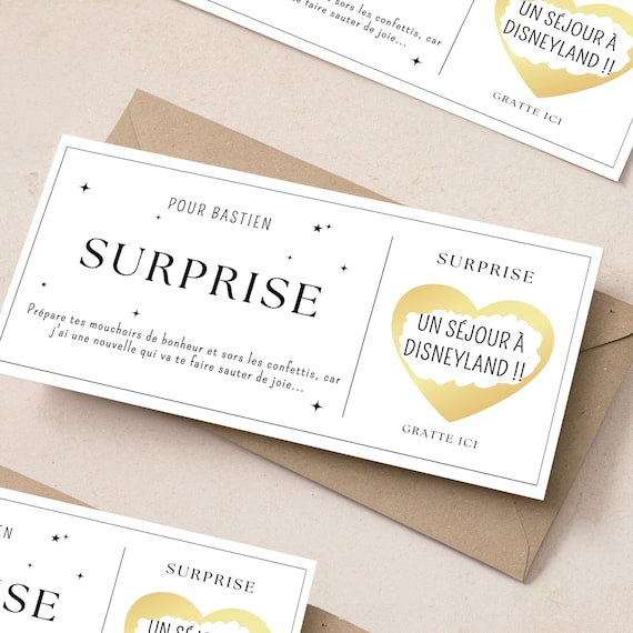 Carte à gratter surprise anniversaire personnalisable idée carte cadeau annonce surprise anniversaire
