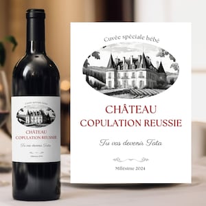 Etiqueta de vino anuncio de embarazo tata tio personalizado te vas a convertir en tia te vas a convertir en tio castillo cópula exitosa anuncio de bebé