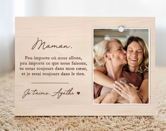 Mother's Day personalized gift wooden frame love quote for mom engraved photo with magnet happy birthday gift I love you mom 2024
