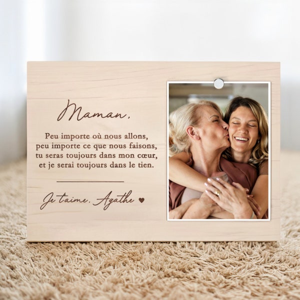 Fête des mères cadeau personnalisé cadre en bois citation d'amour pour maman gravé photo avec aimant cadeau bonne fête je t'aime maman 2024