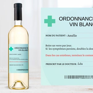 Cadeau anniversaire femme personnalisable étiquette vin rouge rosé blanc ordonnance personnalisée autocollant drôle