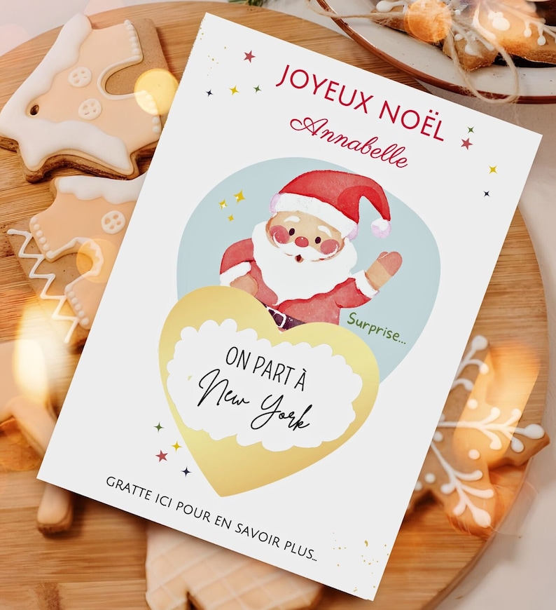Carte de Noël surprise personnalisée Bon pour cadeau Noël jeu à gratter cadeaux pour lui pour elle Carte à gratter voyage surprise Noël Sans enveloppe