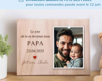 Cadre photo personnalisé fête des pères – Le jour où tu es devenue mon papa – Gravure prénom et date cadeau émotion 2025