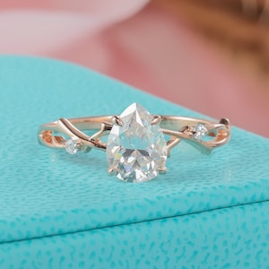 Vintage Pear Cut Moissanite Diamond Engagement Ring Antique 1 CT Rose Gold Moissanite Branch Twisted Promise Wedding Twig Ring For Women
