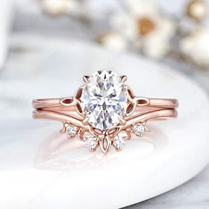 Oval Moissanite Engagement Rings Set Dainty Celtic Knot Anniversary Rings Gift Custom Norse Viking Moissanite Wedding Promise Ring For Women