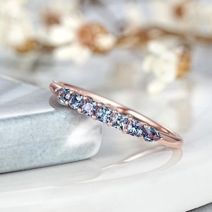 Vintage Pear Alexandrite Wedding Ring, 14k Gold Alexandrite Straight Stacking Rings For Women, Minimalist June Birthstone Promise Ring Gifts