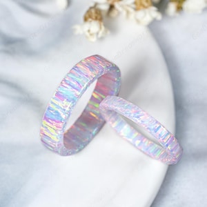 White Fire Opal Couple Rings Custom Opal Rings For Women And Men Full Eternity Opal Mens Wedding Band Gift For Him Promise Ring Bridal Set