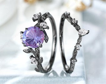 ラウンド型花火カットアレキサンドライトエンゲージリングセット