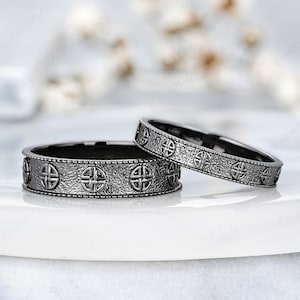 Black Gold Celtic Shield Knot Couple Rings Set Full Eternity His And Hers Wedding Bands Gothic Rings For Women And Men Stacking Mens Rings