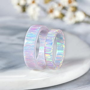 Dainty White Opal Couple Rings Set Full Eternity White Fire Opal His And Hers Wedding Bands Vintage Mens Wedding Ring Birthstone Bridal Ring