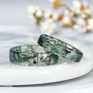 Nature Moss Agate Couple Rings Full Eternity Green Agate Mens Wedding Band Custom His And Hers Wedding Rings For Women And Men Gifts For Him