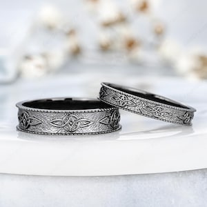 Serch Bythol Couple Ring Set Black Gold Milgrain Celtic Knot Wedding Ring For Women And Men Gothic His And Hers Wedding Bands Mens Ring Gift