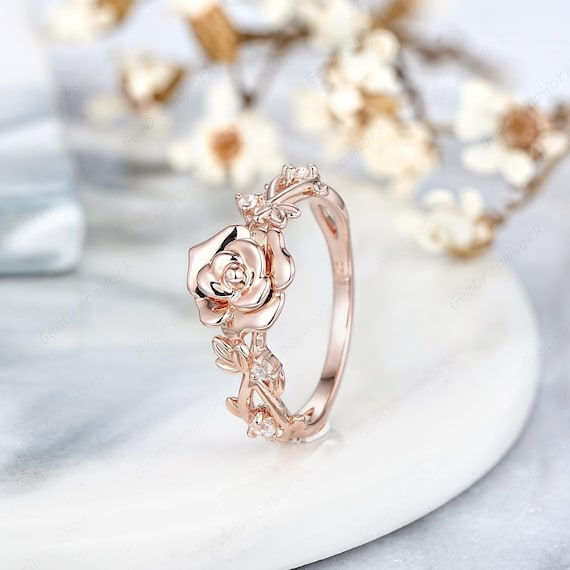 Rose Gold Ring Customize Engagement Ring Online Rose Gold Wave Ring ECG Voice Wave Diamond Ring