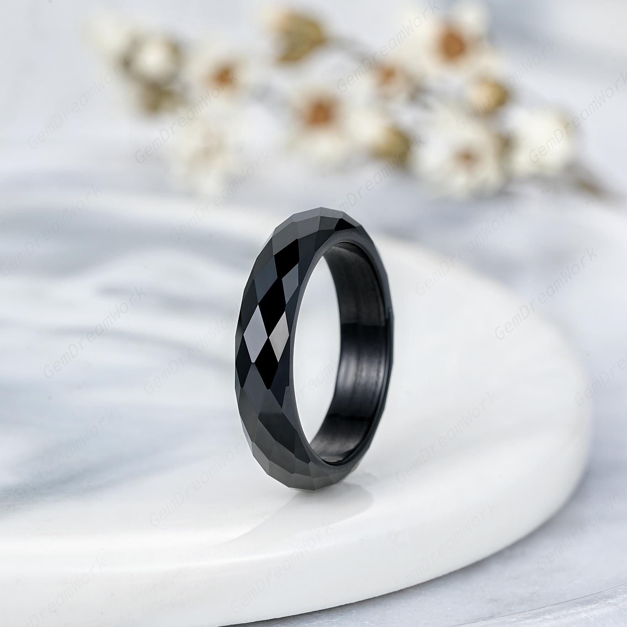 Black Onyx Mens Wedding Bands Antique Black Crystal Mens Ring Gifts For Him Full Eternity Women Anniversary Ring Unique His Engagement Ring