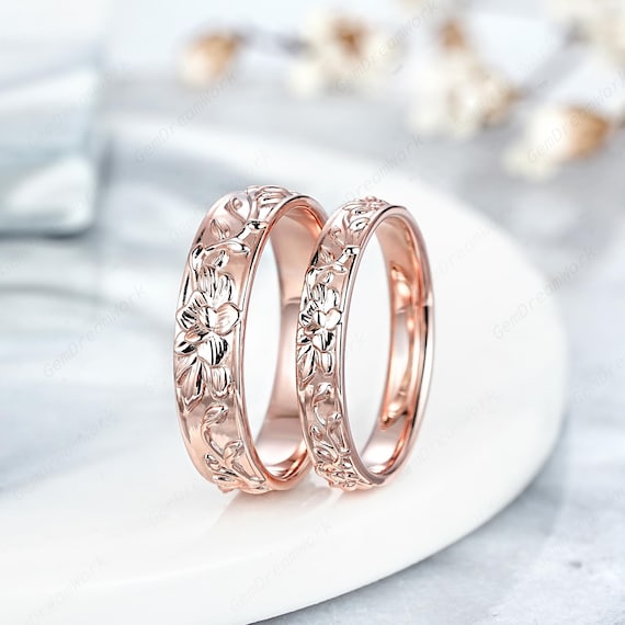 Vintage Gold Water Lily Couple Rings Set Nature Inspired Floral