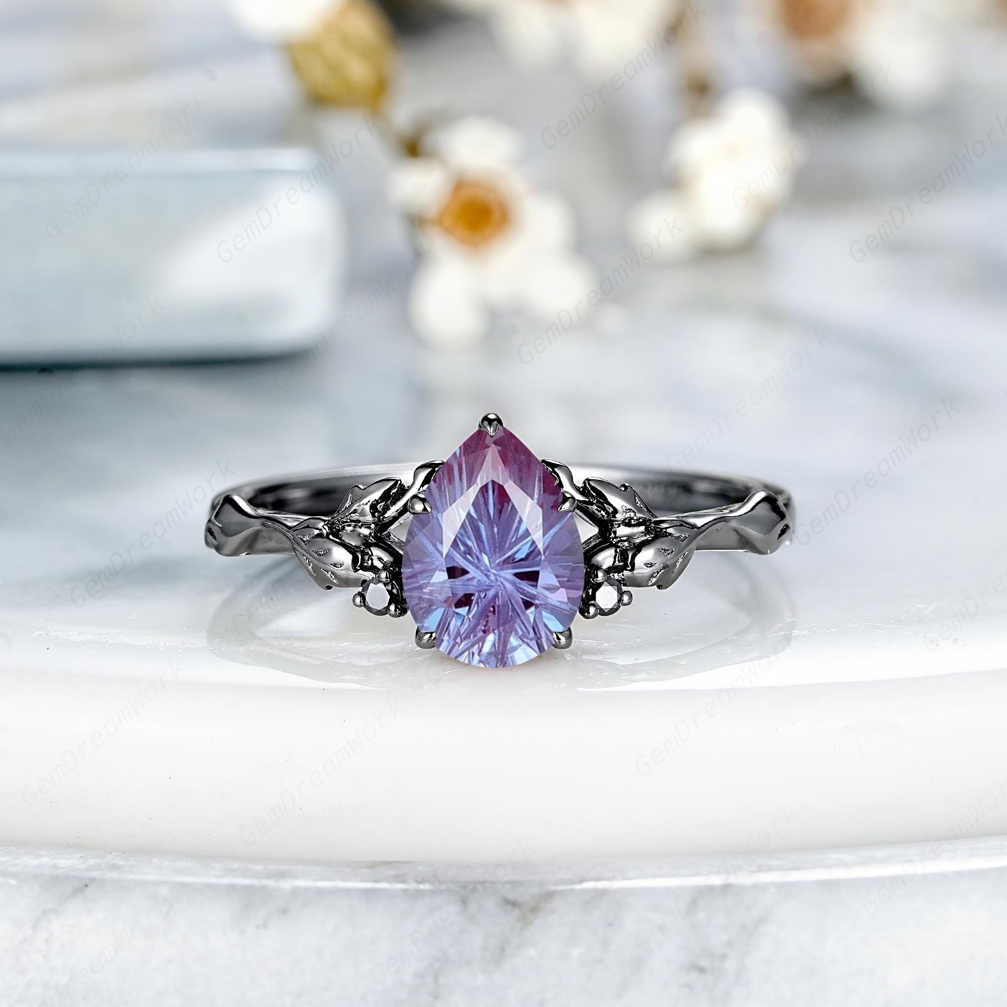 Vintage Starbrite Fireworks Cut Alexandrite Engagement Ring Set