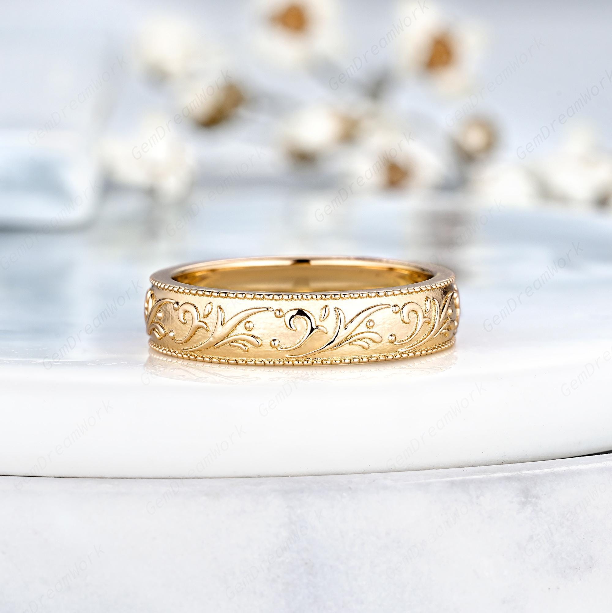 Antique 14k Yellow Gold Couple Ring Set Custom Leaf Nature