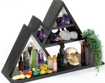 Crystal Display Shelf for Stones, Oils & More - Stylish Crystal Shelf Display Holder - Mountain Shelf Room Decor - Versatile Placement