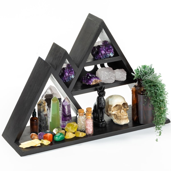 Crystal Display Shelf for Stones, Oils & More - Stylish Crystal Shelf Display Holder - Mountain Shelf Room Decor - Versatile Placement