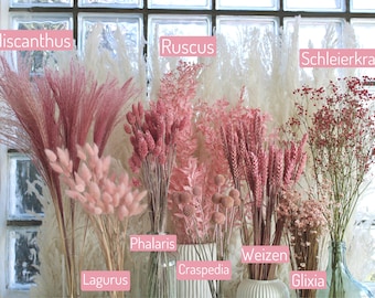 Dried Flower Collection Pink, Ruscus, Phalaris, Wheat, Glixia, Wedding, Valentine's Day, Home Decor, Gift Woman, Mother's Day, Easter Decoration