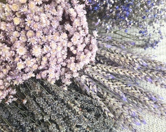 Bouquet di fiori secchi, viola, lavanda, glixia, gypsophila, decorazione di nozze, decorazione da tavola, bouquet da sposa, regalo per la festa della mamma, primavera