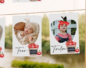 Bannière photo mensuelle pour le premier anniversaire de la pomme, Photos modifiables de la première année de bébé, bannière photo imprimable pour le 1er anniversaire, bannière pour le 1er anniversaire de l'automne