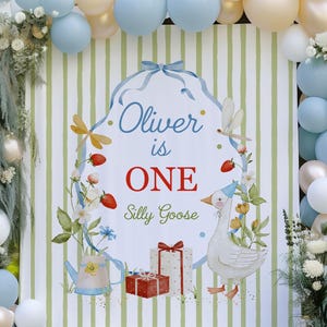 One Silly Goose Birthday Personalized Banner, Birthday Silly Goose Party Decor, Photo Zone Backdrop Goose,Custom Banner First Birthday Ideas
