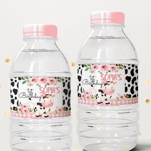 EDITABLE Cow Bottle Water Labels, Cow Baby Shower, Pink & Gold Cow, Magical  Party Instant download Printable template, Cow#1