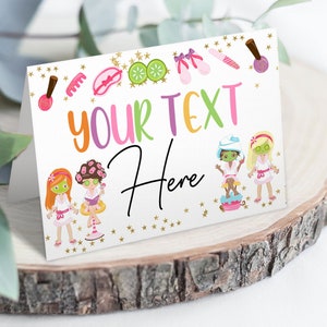 Bewerkbare Spa Party Food tags, Buffet label Spa Party, Girl Makeup Party, Tent card Voedseletiketten, Plaatskaarten, instant Download Printable