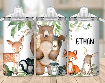 12oz Sippy Cup Tumbler Sublimation Design Template Forest Animals, tumbler digital design Woodland Animals, Digital Instant Download PNG