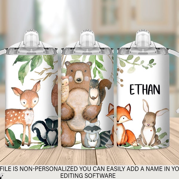 12oz Sippy Cup Tumbler Sublimation Design Template Forest Animals, tumbler digital design Woodland Animals, Digital Instant Download PNG