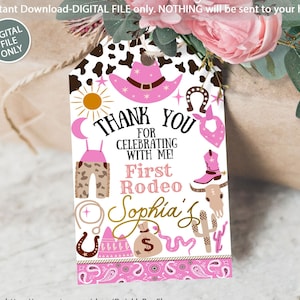 Editable First Rodeo Birthday Party Favor Tag, Cowgirl Thank You Tag, Western Gift Tag, Wild West Ranch Gift Tag, Digital download