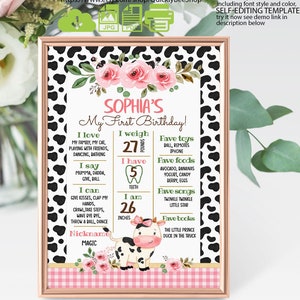 Cow Milestone Birthday Poster Sign, EDITABLE First Birthday Chalkboard, Farm Milestone Birthday Sign, First Year Poster Instant download