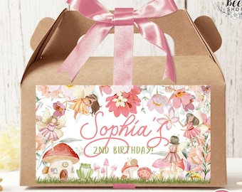 Editable Fairy Birthday Party Gable Box Label, Gift Box Label, Enchanted Magical Floral Fairy Princess Birthday Party,Instant Editable File