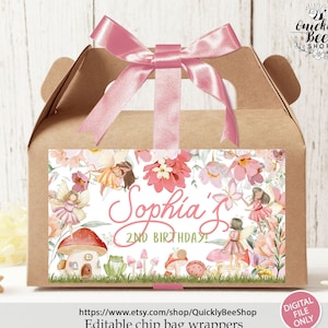 Editable Fairy Birthday Party Gable Box Label, Gift Box Label, Enchanted Magical Floral Fairy Princess Birthday Party,Instant Editable File