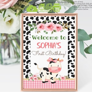Editable Welcome Sign Cow, Farm Animals Sign Boy Girl Barnyard Birthday Decorations, Table Sign Decoration Download PRINTABLE