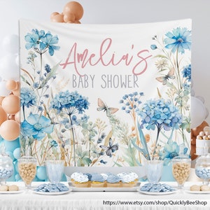 Sfondo personalizzato per baby shower, decorazioni floreali per baby shower, sfondo per photo booth, decorazioni per tavolo baby shower, sfondo in tessuto o digitale per baby shower