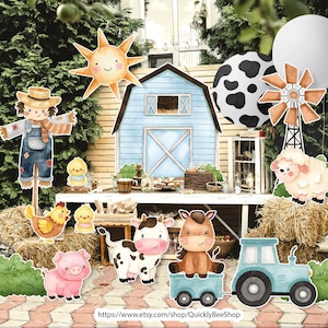 Dekor Bauernhof, Scheune, Esel, Lamm, Ferkel, Huhn, Sonne, Tiere Barnyard Ranch, Baby Shower Party, Geburtstagsfeier, DIGITAL Download