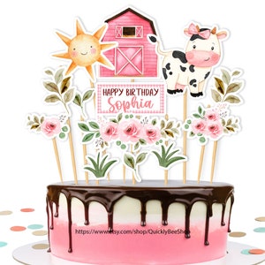 Kuh-Mittelstücke, Mädchen auf dem Bauernhof, Kuh-Windel-Kuchendekor, Kuhparty, Barnyard-Banner, rosa Bauernhofparty, Kuh-Tischdekor