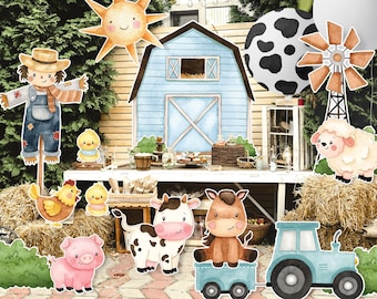 Big Blue decor Farm, Barn, Donkey, Lamb, Piglet, Chicken, Sun, Animals  Barnyard Ranch, Baby Shower Party, Birthday Party, DIGITAL download