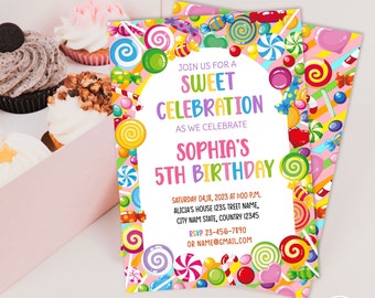 Candy Invitation, Lollipop Birthday Invitation, Sweet Celebration Birthday Invitation, Candy Invitation Editable Digital Instant Download