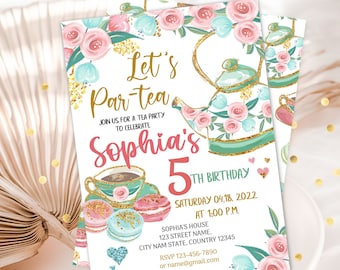 EDITABLE Tea Party Birthday Invitation, Par-tea Invite Template, Whimsical Tea Party, High Tea Floral, Instant Download